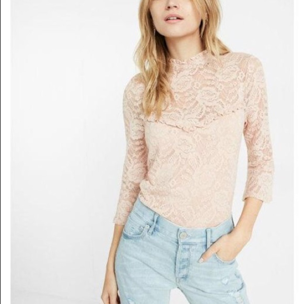 Express - Lace mock neck bell sleeve blouse. SZ S